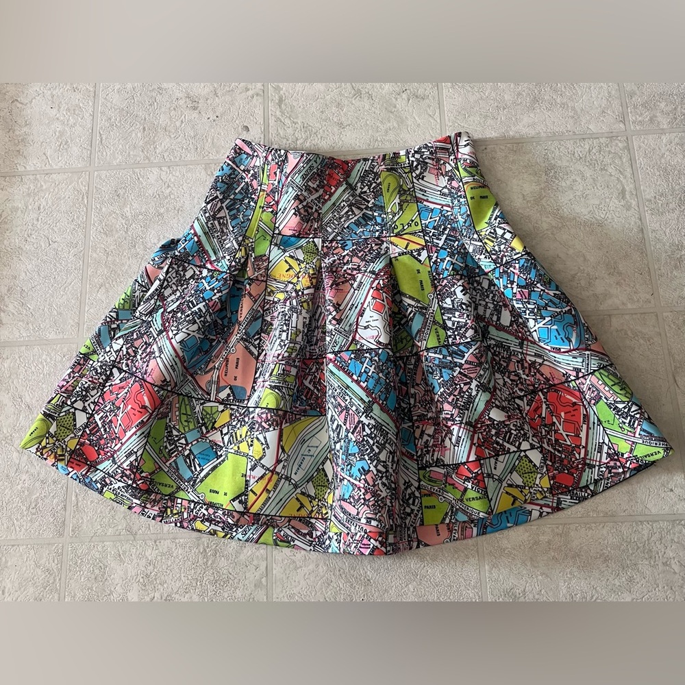 ANTHROPOLOGIE MAEVE Size 4 Women’s CARTE NEOPRENE SKIRT ST MAP OF PARIS